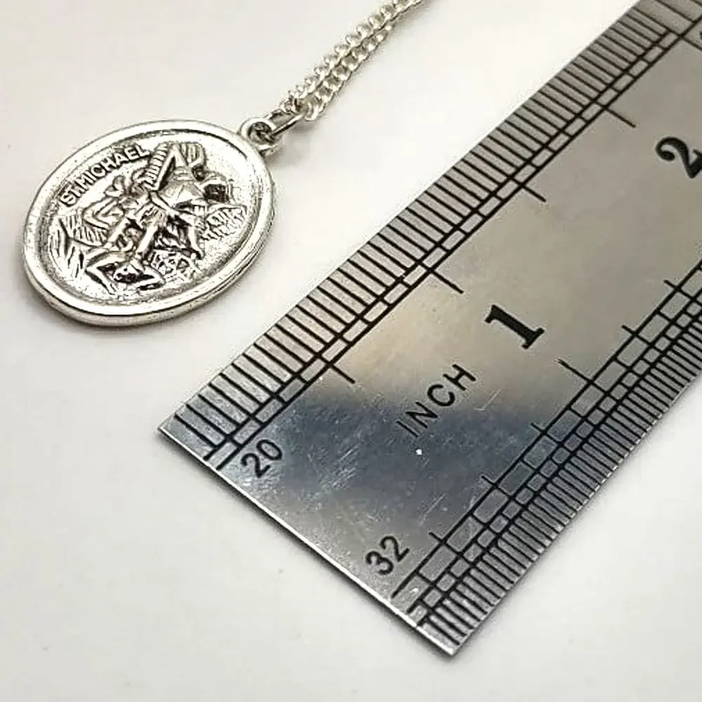 925 Silver Necklace w/ St.Archangel Michael Pendant Christian Birthday Gift New